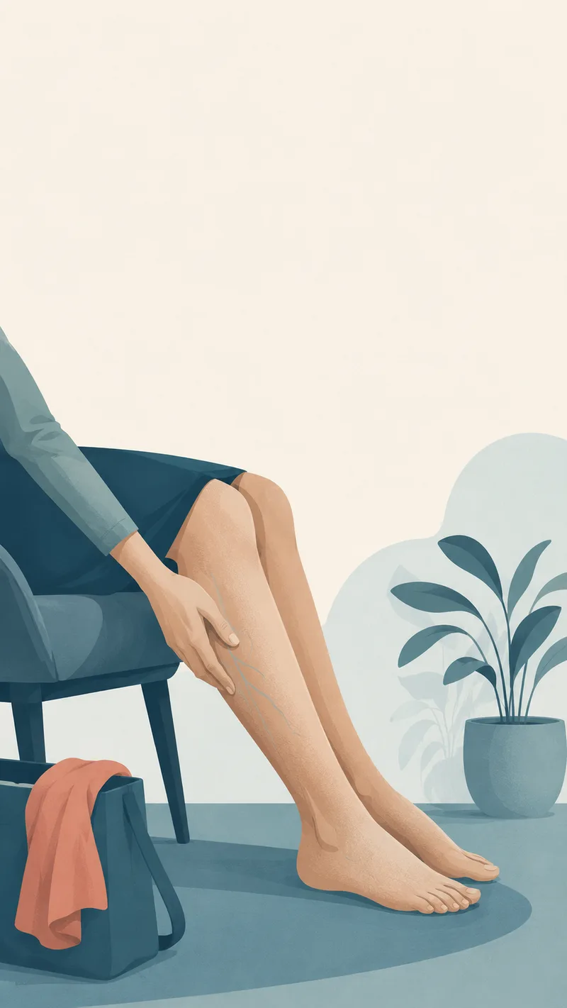 Ilustración de una persona sentada observando las venas de su pierna